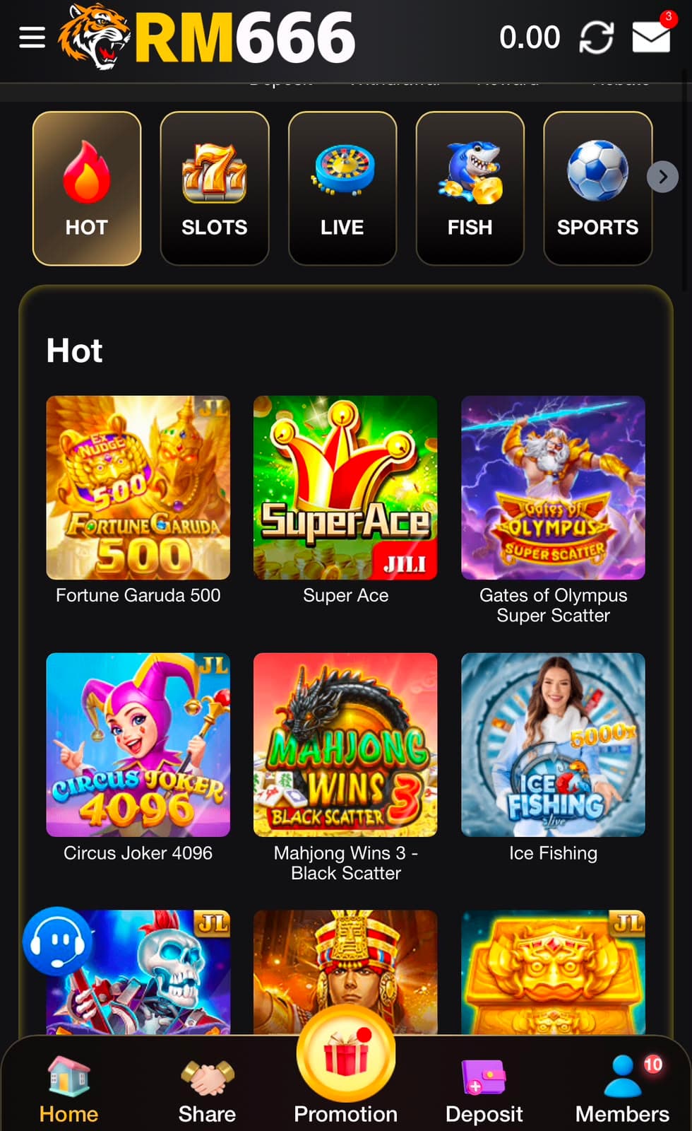 RM666 Game deposit method screen showing DuitNow, DuitNow QR, Touch 'n Go eWallet, FPX, E-Wallet, Bank transfer and USDT payment channel tiles