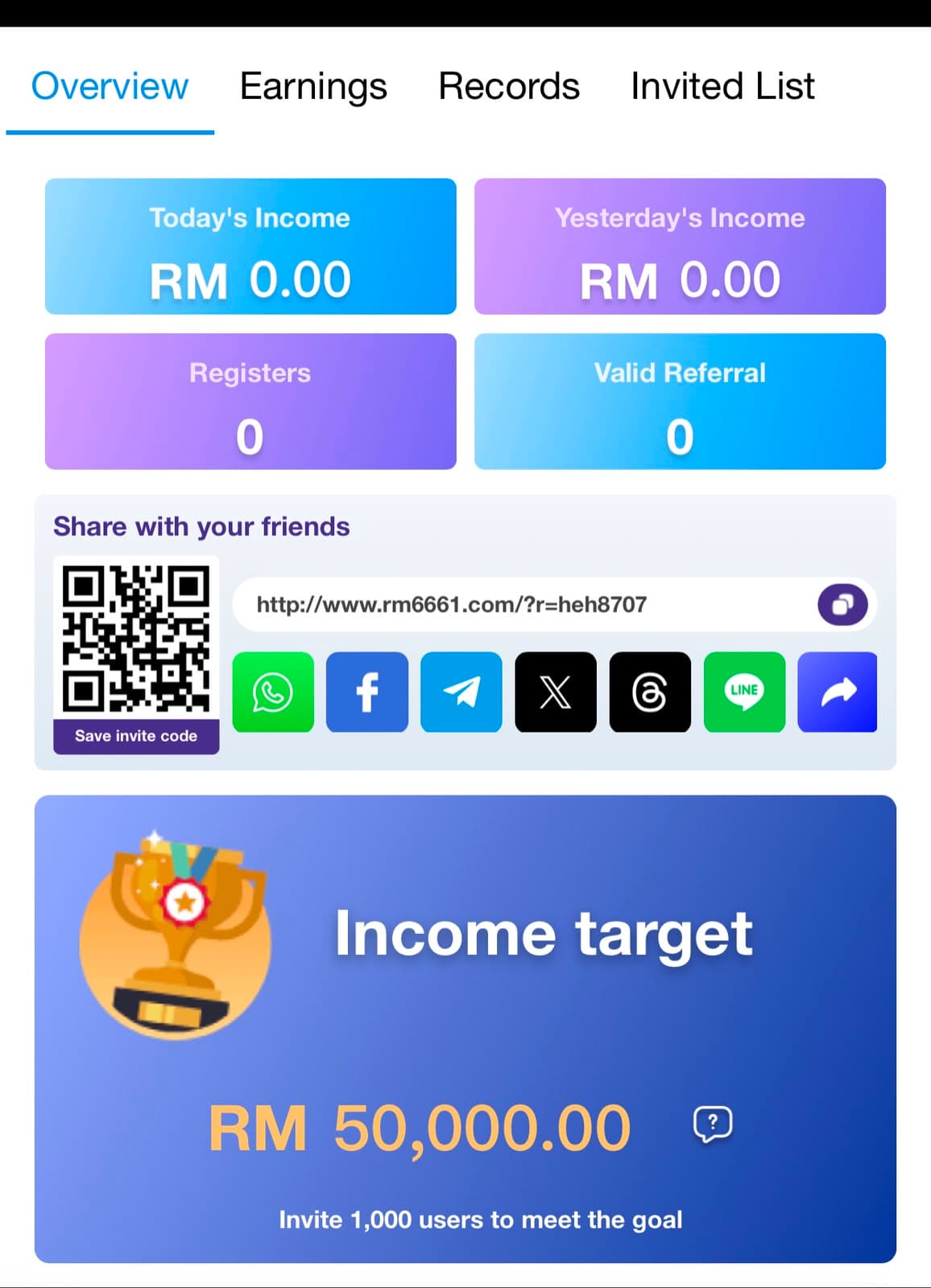 RM666 Game home dashboard screen showing the Hot tab with slot-style game tiles and the Home, Share, Promotion, Deposit, Members bottom navigation bar